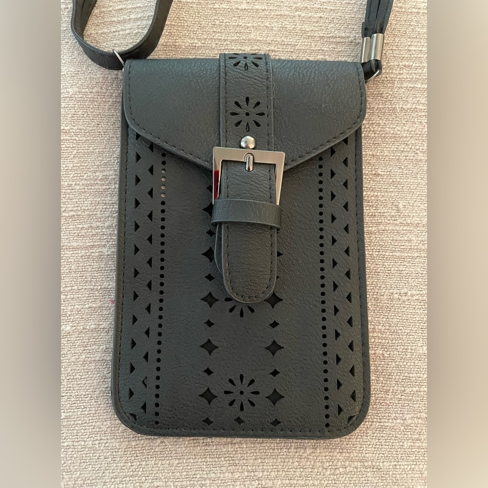 NWOT Faux black leather crossbody or over the shoulder purse